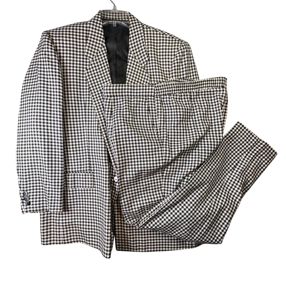 Saint Pierre Vintage Gingham Pant Suit Blazer Trousers Black White XL 90s Co-ord